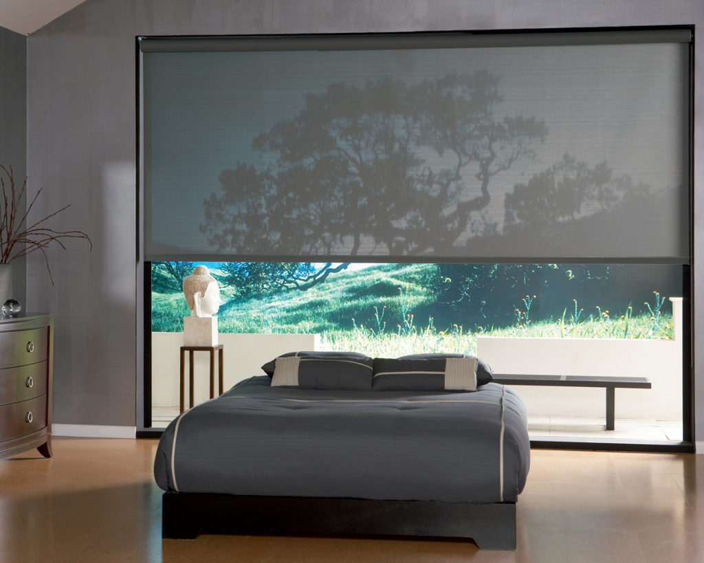 Fabulous-Exterior-Sun-Shades-And-Picture-Of-Minimalist-Bedroom-Featured-Gray-Bedding-Set-Idea